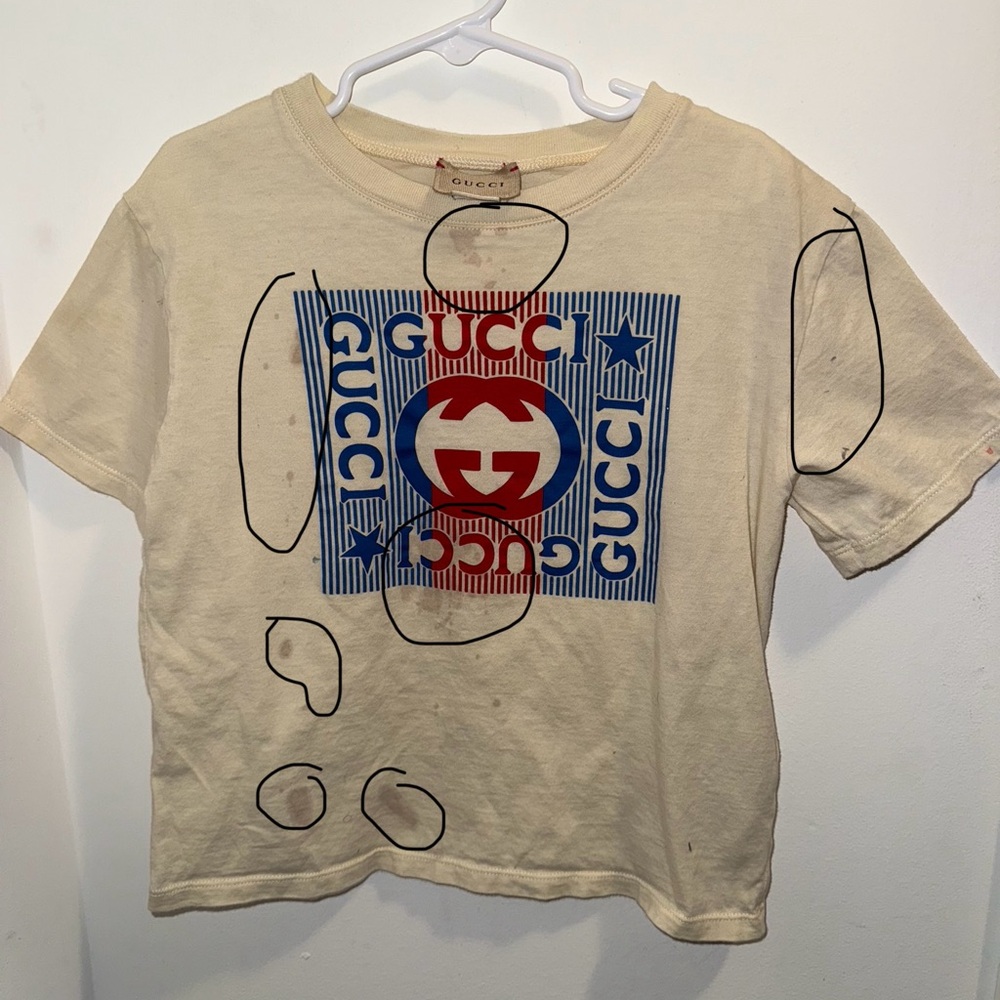 Gucci Kids Cream Tee with Red and Blue Graphic
